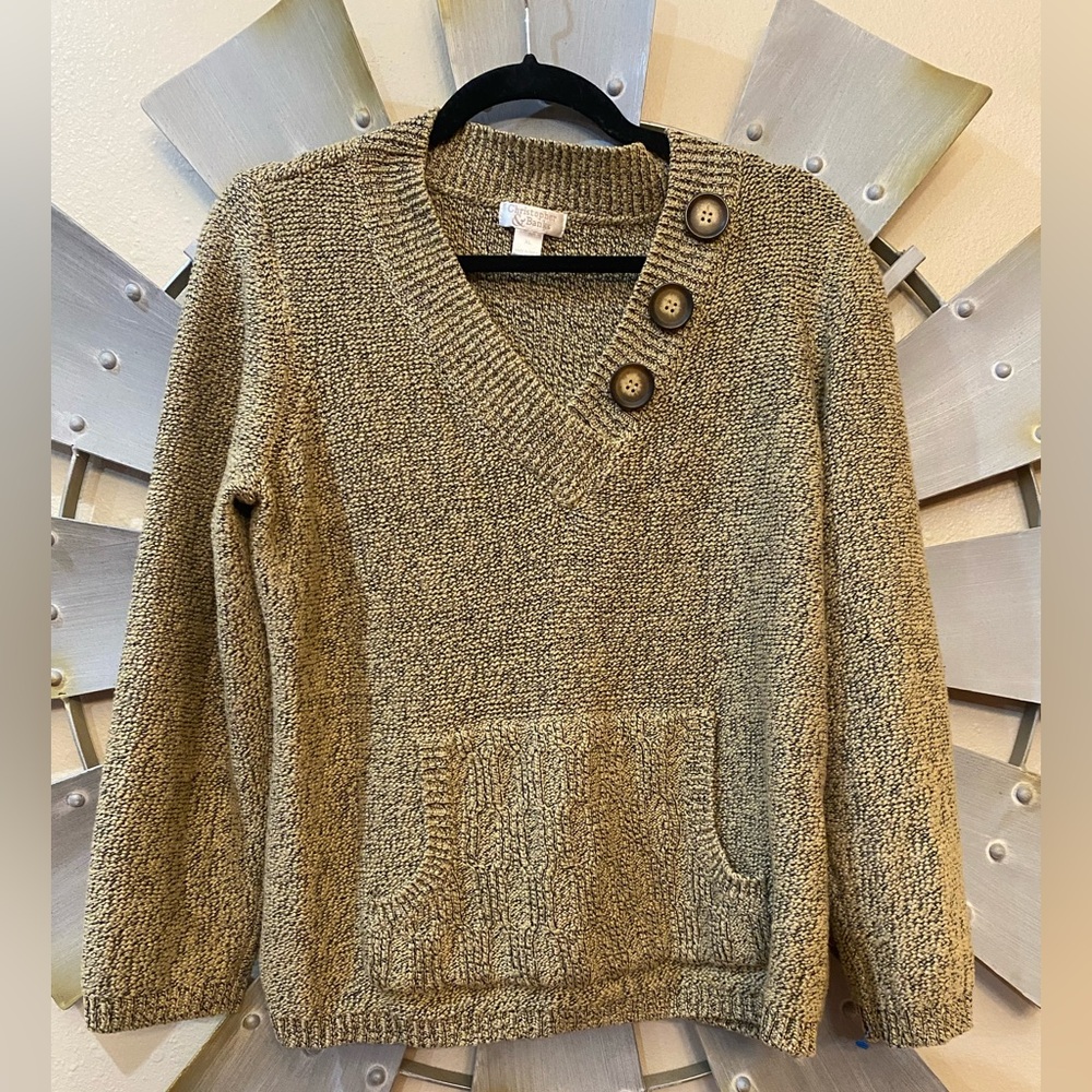 Christopher & Banks V-Neck Sweater with Button Detail - Brown